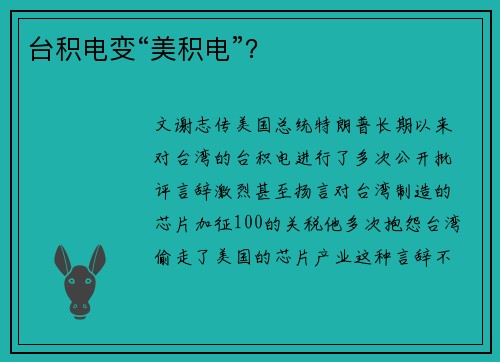 台积电变“美积电”？