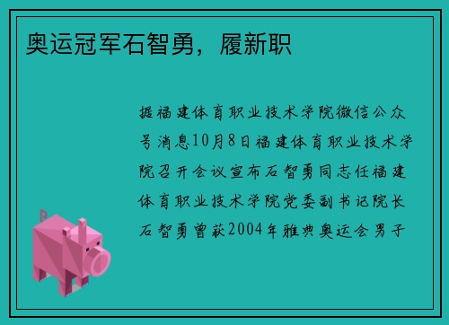 奥运冠军石智勇，履新职