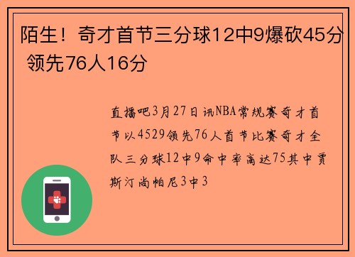 陌生！奇才首节三分球12中9爆砍45分 领先76人16分